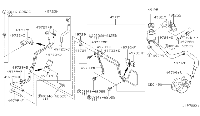 2000 Nissan Maxima Hose & Tube Assy-Power Steering Diagram for 49721-2Y010