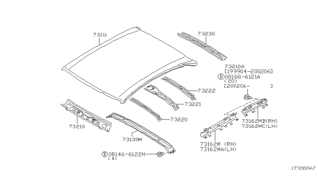 2002 Nissan Maxima Roof Panel & Fitting Diagram 2