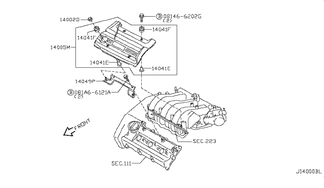 2000 Nissan Maxima Bracket Ornament Diagram for 14049-3Y100