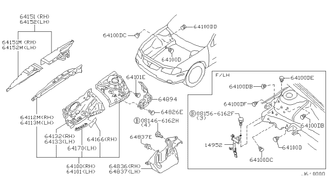 2001 Nissan Maxima Hoodledge-Lower,Front LH Diagram for 64131-40U00