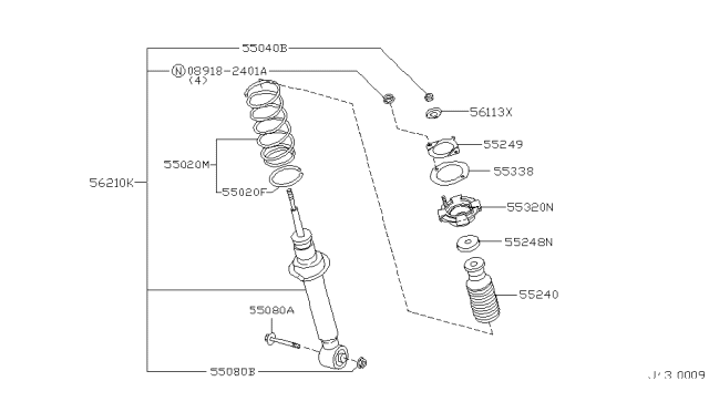 2000 Nissan Maxima Bound Rear Suspension Bumper Assembly Diagram for 55240-2Y000