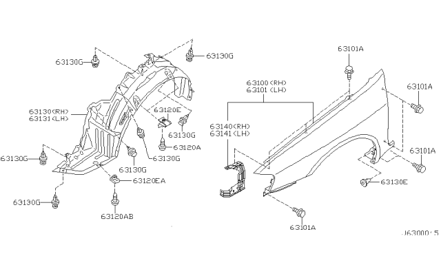 2003 Nissan Maxima Front Fender & Fitting Diagram