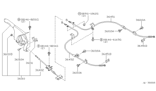 2002 Nissan Maxima Cable Assy-Brake,Rear RH Diagram for 36530-2Y000