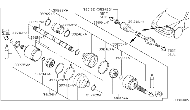 2000 Nissan Maxima Shaft Assembly-Front Drive,L Diagram for 39101-2Y976