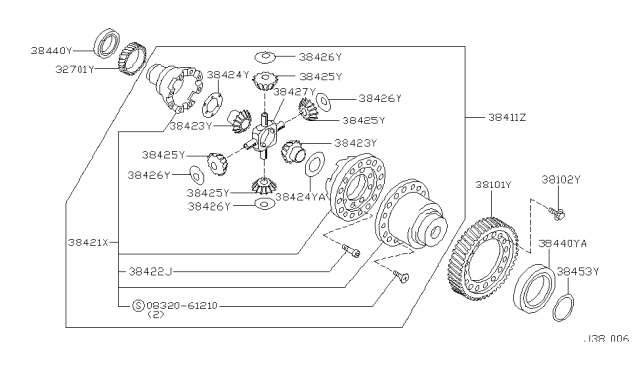 2001 Nissan Maxima Gear Final Drive Diagram for 38101-2Y914