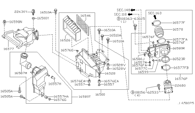 2001 Nissan Maxima Duct Assembly - Air Diagram for 16554-2Y000