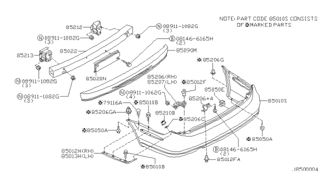 2000 Nissan Maxima Rear Bumper Cover Diagram for 85022-2Y925