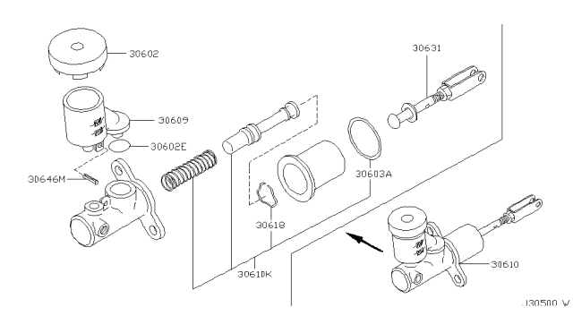 2003 Nissan Maxima Cylinder Assy-Clutch Master Diagram for 30610-3Y007