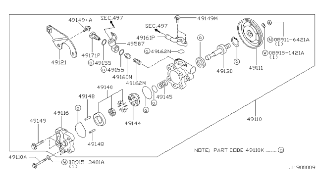 2002 Nissan Maxima Bolt-Power Steering Pump Diagram for 49164-AD100