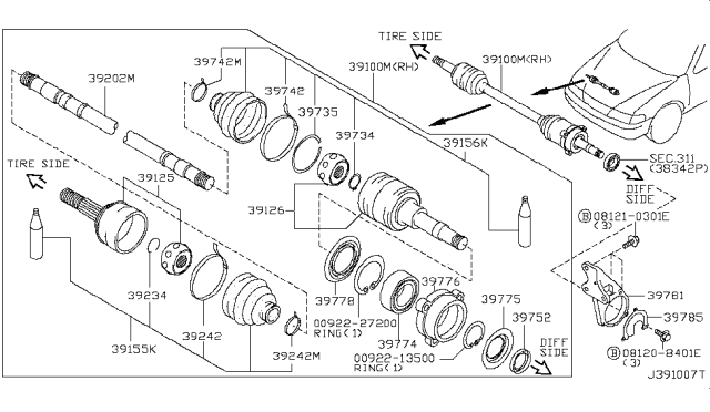 2001 Nissan Maxima Front Drive Shaft (FF) Diagram 2