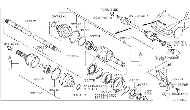 2002 Nissan Maxima Front Drive Shaft (FF) Diagram 1