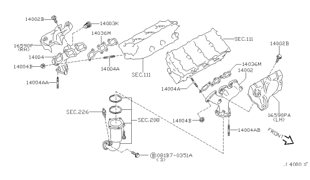 2001 Nissan Maxima Exhaust Manifold Diagram for 14004-8J101