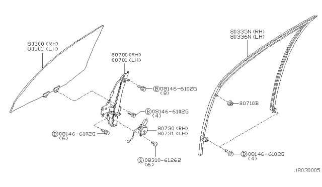 2000 Nissan Maxima Front Door Window & Regulator Diagram