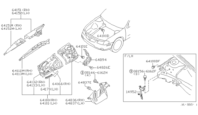 2002 Nissan Maxima Reinforce-Battery Mounting Diagram for 64172-5Y500