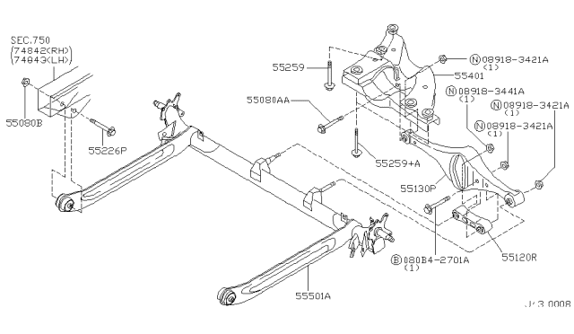 2001 Nissan Maxima Member Rear Suspension Diagram for 55401-2Y010