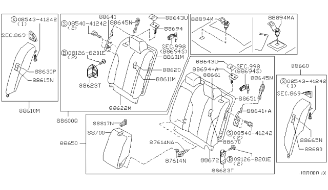 2001 Nissan Maxima Cylinder Set - Seat Back Lock Diagram for 88694-5Y500
