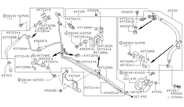 2002 Nissan Maxima Hose-Return,Power Steering Diagram for 49725-5Y710