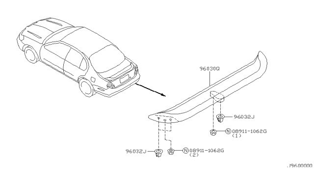 2001 Nissan Maxima Air Spoiler Assy-Rear Diagram for 96030-2Y985