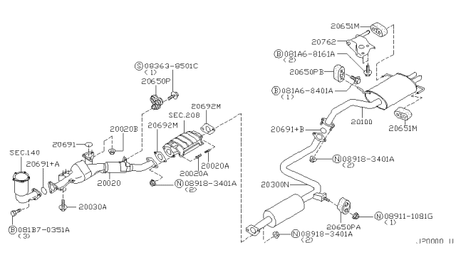 2003 Nissan Maxima Exhaust Tube & Muffler Diagram