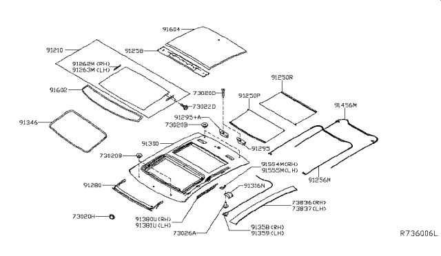 2016 Nissan Maxima Glass Assy-Sunroof,Rear Diagram for 91604-4RA1A