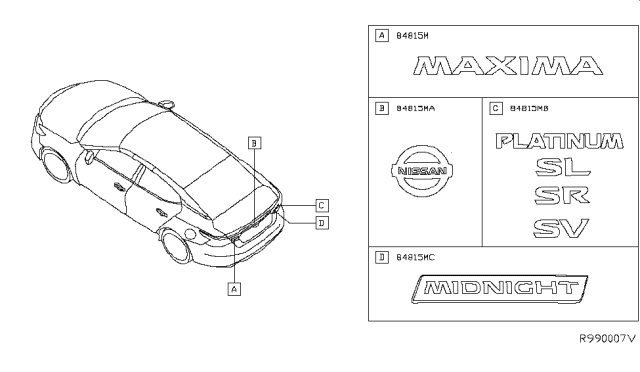 2019 Nissan Maxima Emblem-Trunk Lid Diagram for 84890-4RA0A