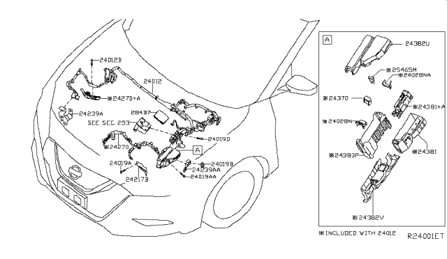 2017 Nissan Maxima Harness-Sub,Engine Room Diagram for 24397-3TA2B