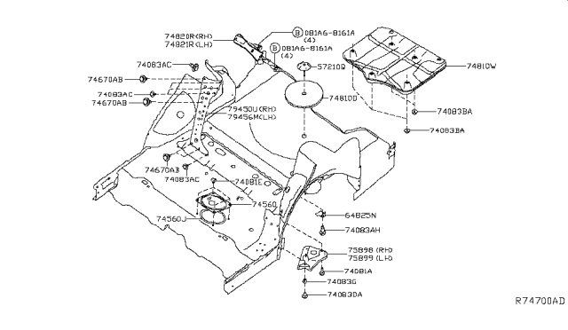 2018 Nissan Maxima Clamp-Spare Tire,Luggage Room Diagram for 74810-JY02C