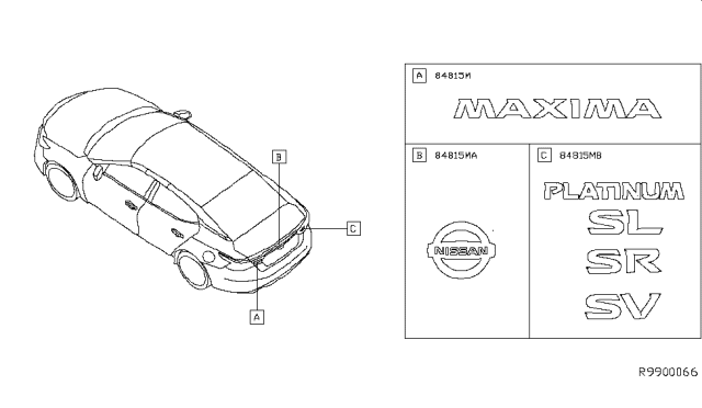 2016 Nissan Maxima Emblem & Name Label Diagram