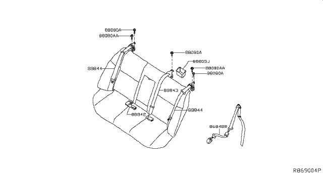 2019 Nissan Maxima Rear Seat Buckle Belt Assembly, Right Diagram for 88842-9DJ8B