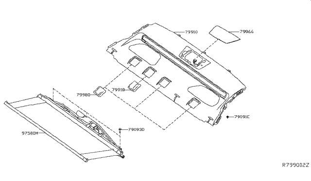 2019 Nissan Maxima Finisher-Rear Parcel Shelf Diagram for 79910-4RA0B