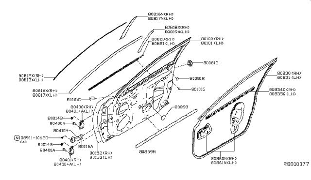 2017 Nissan Maxima Front Door Panel & Fitting Diagram 1