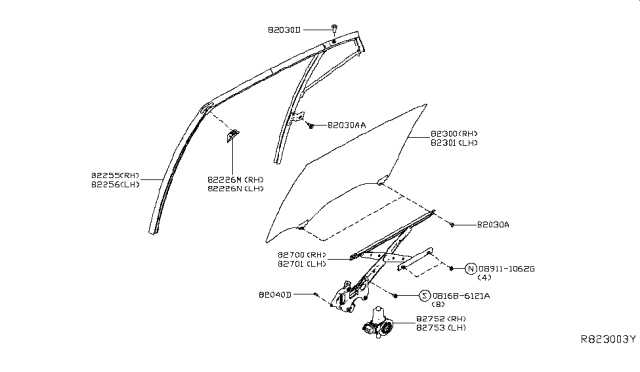 2019 Nissan Maxima Rear Door Window & Regulator Diagram