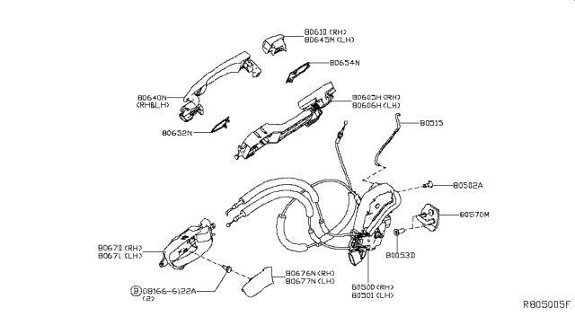 2018 Nissan Maxima Rear Interior Door Handle Assembly, Right Diagram for 80670-4RA0A