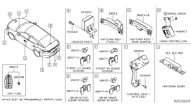 2019 Nissan Maxima Sensor Assy Distance Diagram for 28438-9DE1B