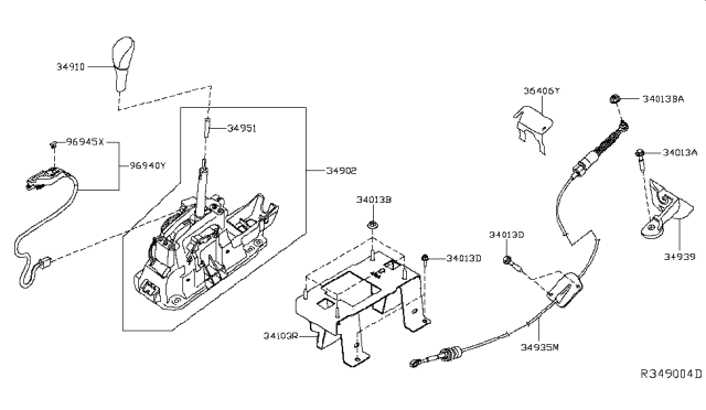 2018 Nissan Maxima Knob Assy-Control Lever,Auto Diagram for 34910-4RA0A