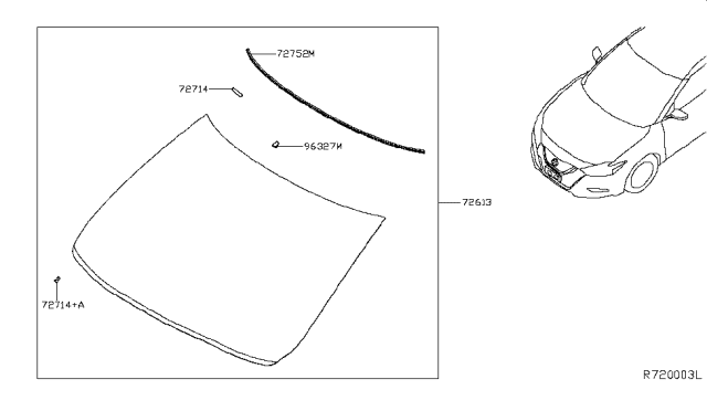 2019 Nissan Maxima Windshield Glass Diagram for 72700-4RA1A