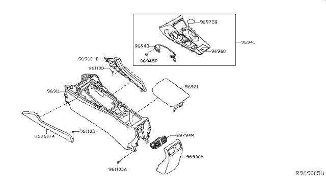 2019 Nissan Maxima Finisher-Console Box Diagram for 96930-9DE0B