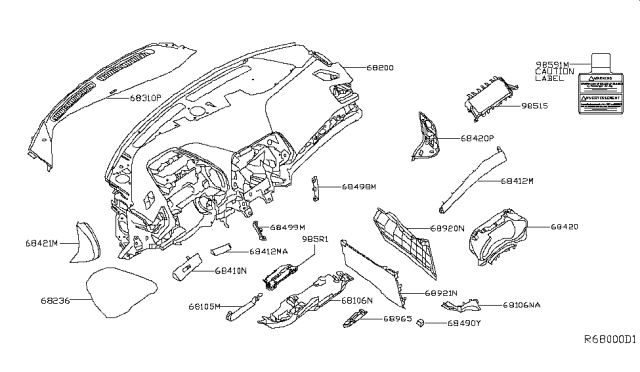 2018 Nissan Maxima Panel & Pad Assy-Instrument Diagram for 68200-4RA1C