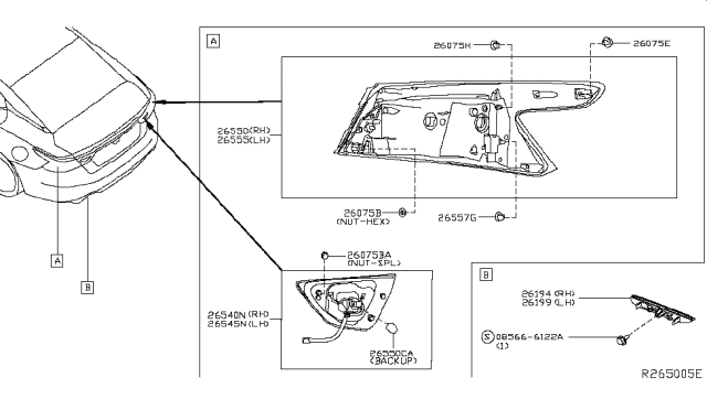 2018 Nissan Maxima Lamp Assembly-Back Up,RH Diagram for 26540-4RA1A