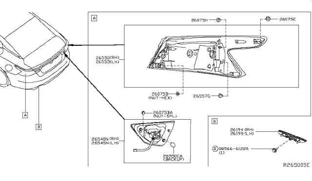 2018 Nissan Maxima Lamp Re Combination RH Diagram for 26550-4RA1A