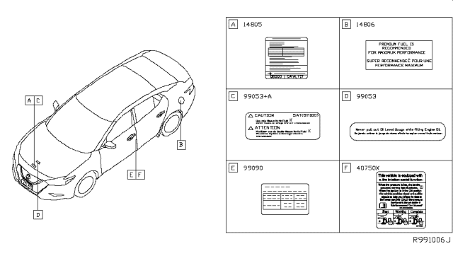 2016 Nissan Maxima PLACARD Tire Lt Diagram for 99090-4RA2A