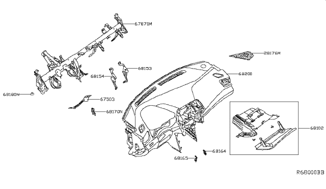 2016 Nissan Maxima Instrument Panel,Pad & Cluster Lid Diagram 1