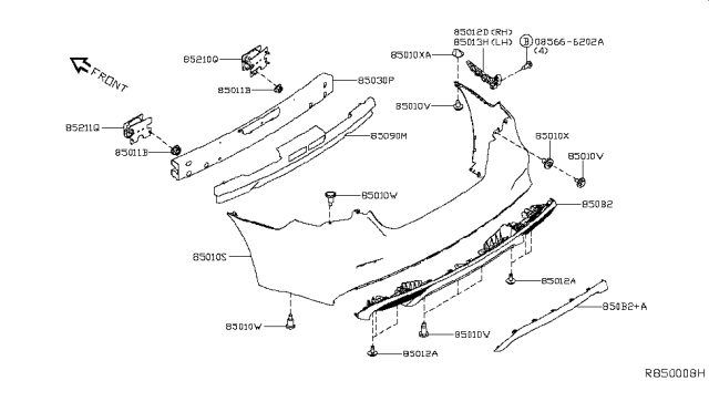 2019 Nissan Maxima Bracket-Rear Bumper Side Diagram for 85220-4RA0A