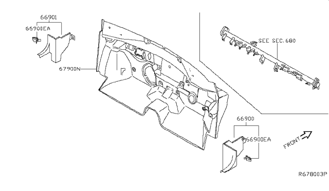 2018 Nissan Maxima Insulator-Dash Lower Diagram for 67900-9DJ0A