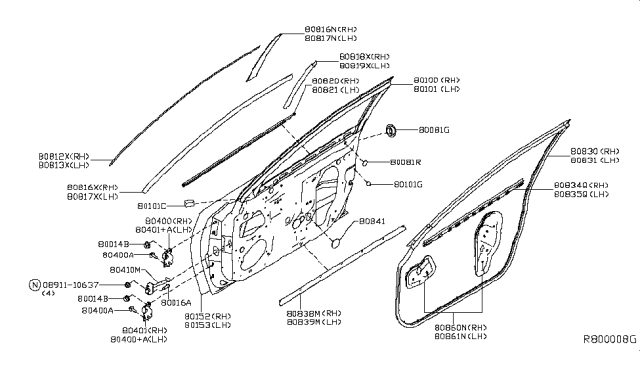 2019 Nissan Maxima Seal Assembly-Front Door Inside, RH Diagram for 80834-4RA0A