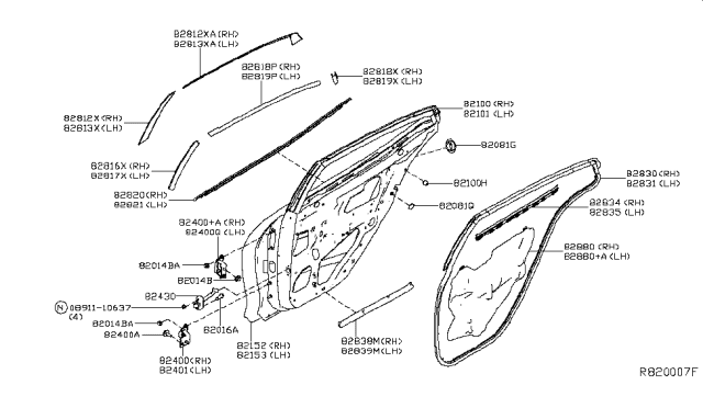 2018 Nissan Maxima WEATHERSTRIP-Rear RH Diagram for 82830-4RA1B