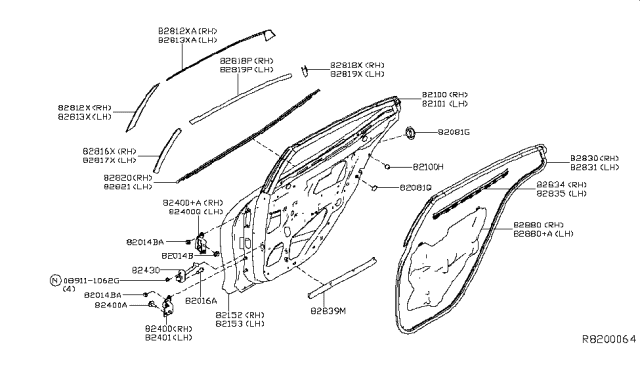 2017 Nissan Maxima Rear Door Panel & Fitting Diagram 1