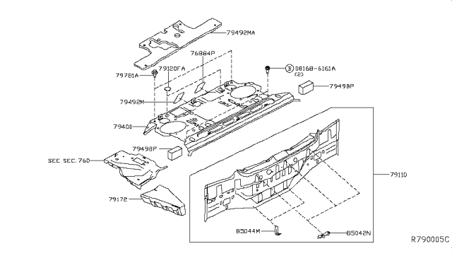 2019 Nissan Maxima Insulator-Parcel Shelf Diagram for 79490-9DJ0A