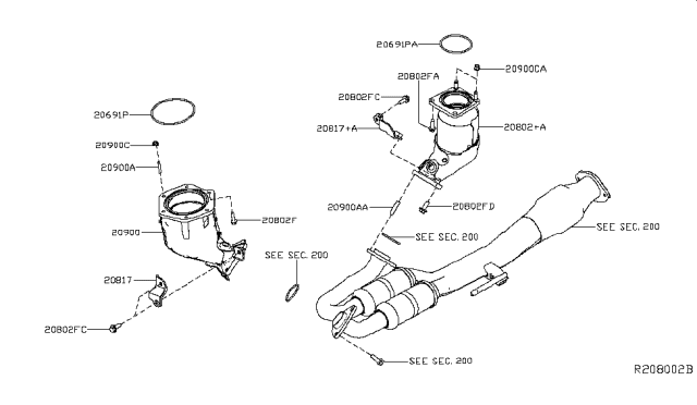 2016 Nissan Maxima Three Way Catalytic Converter Diagram for 208A2-4RA0A