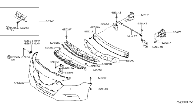 2016 Nissan Maxima Bracket Assy-Apron Side,RH Diagram for 62664-4RA0A